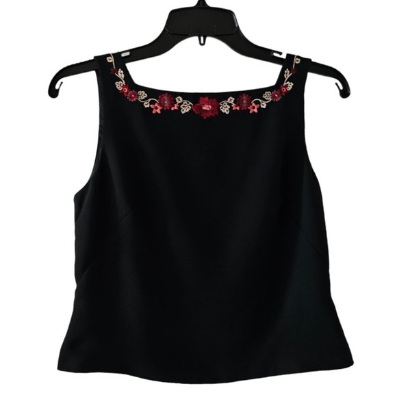 Petite Sophisticate Square-Neck Sleeveless Embroidered Top | NWOT | 4P | Black - Picture 1 of 16